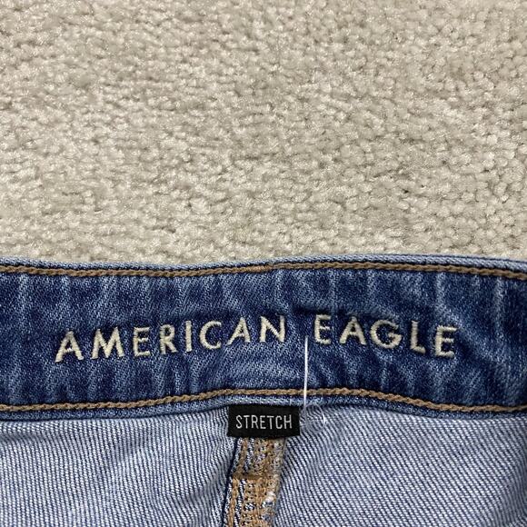 American Eagle Jeans Womens 2 Blue Stretch Wide Leg Distressed Ripped Knees - Picture 5 of 11